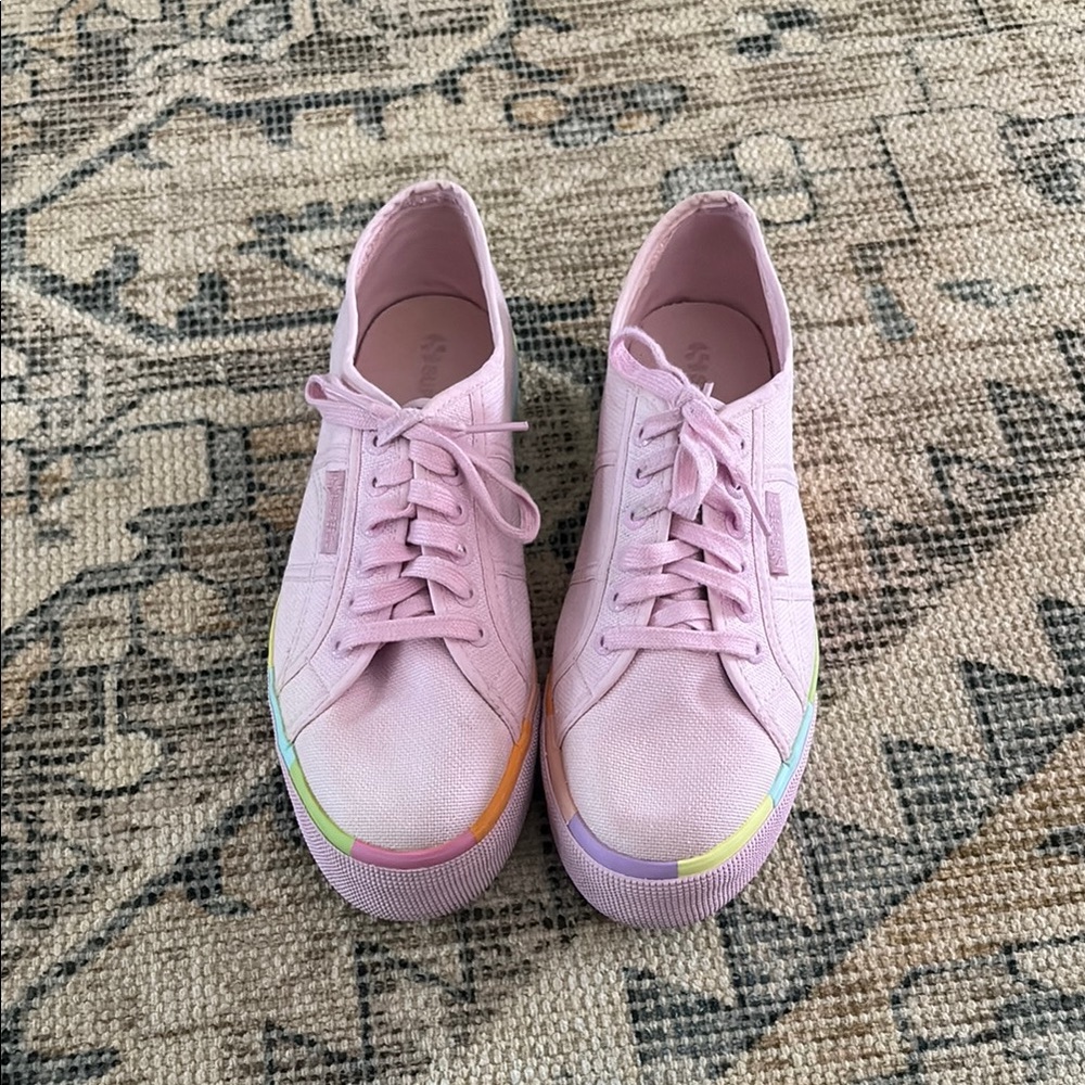 Superga Pink Canvas Sneakers with Rainbow Sole